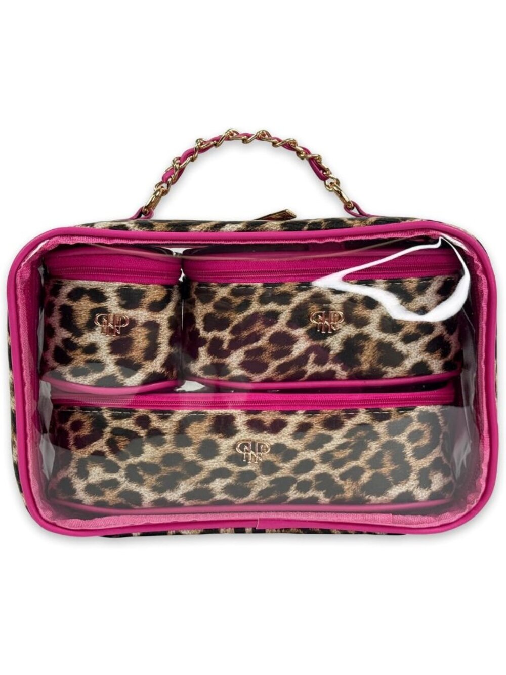 Clear Makeup Organizer Set - 3 Removable Cases, Stylish Leopard Print Travel Bag